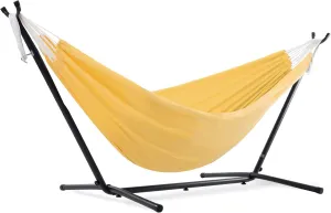 Vivere Double Polyester Hammock with Space Saving Steel Stand and Premium Carry Bag - 450 lb Capacity (Yellow)