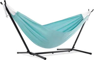 Vivere Double Polyester Hammock with Space Saving Steel Stand and Premium Carry Bag - 450 lb Capacity