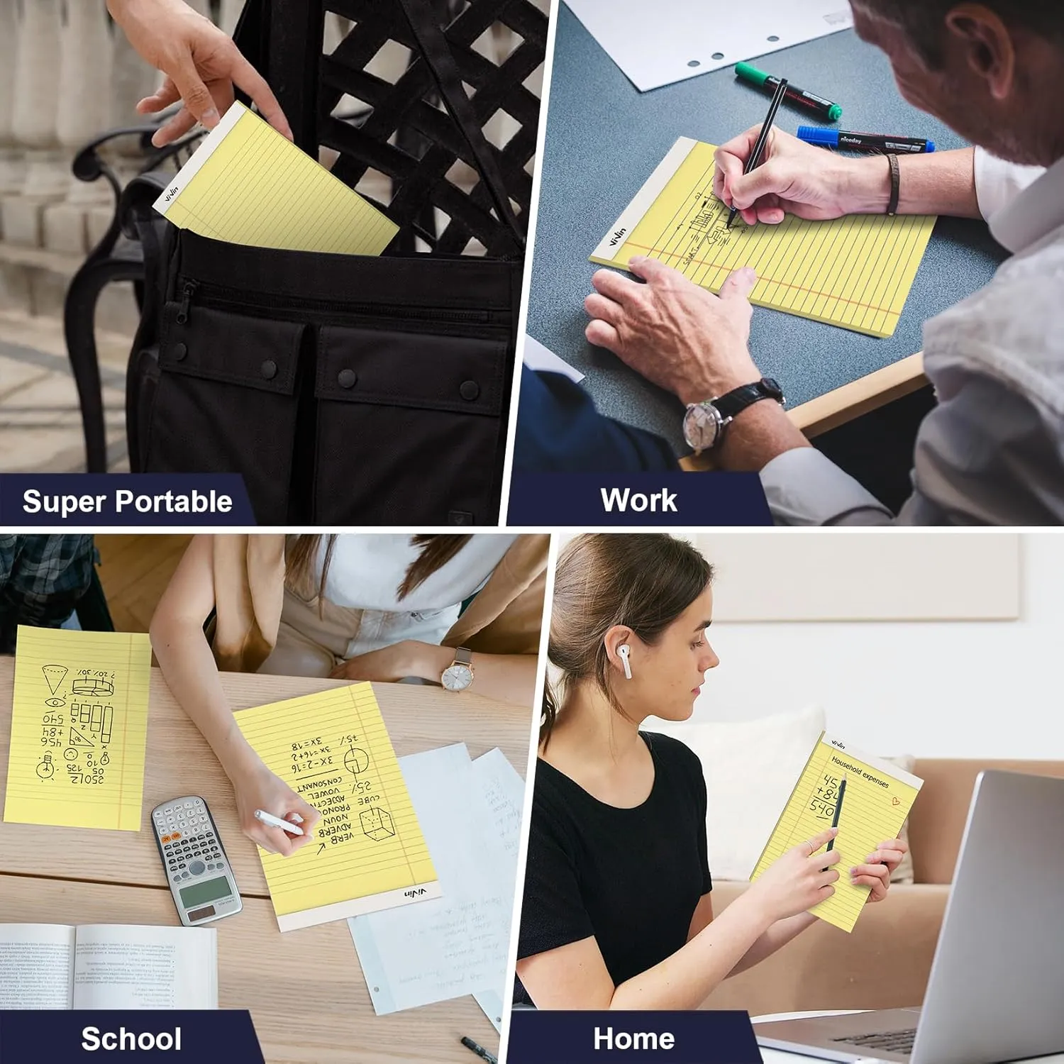 ViVin 5 x 8 Inch Legal Pads, 6 Pack, Narrow Ruled, 50 Sheets Per Writing Pad, Perforated Note Pads Ideal for Home, Office, Business, 300 Sheets (6 Pack of 50), Canary Yellow Paper