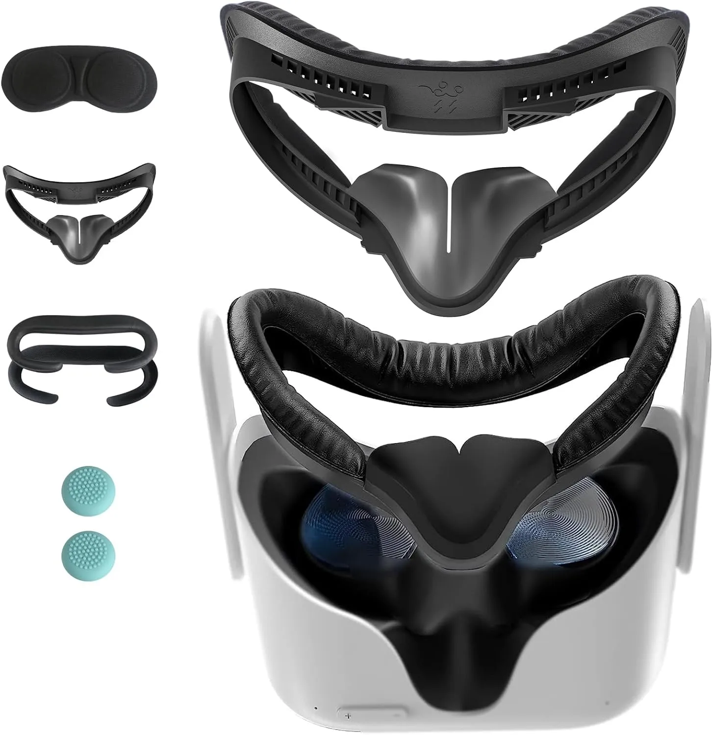 VR Face Pad for Oculus Quest 2 Accessories, 6-in-1 Set Facial Interface Bracket Face Cushion Cover, with 2pcs Sweat Proof Leather Foam Replacement, Lens Cover, Nose Pad, Shakes Stick Caps