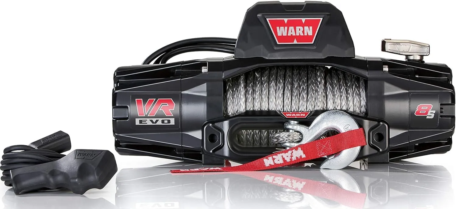 WARN 103251 VR EVO 8-S Electric 12V DC Winch with Synthetic Rope: 3/8" Diameter x 90' Length, 4 Ton (8,000 lb) Pulling Capacity