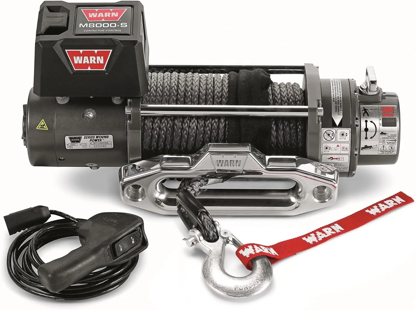 WARN 87800 M8000-S Series Electric 12V Winch with Synthetic Rope: 3/8" Diameter x 100' Length, 4 Ton (8,000 lb) Pulling Capacity
