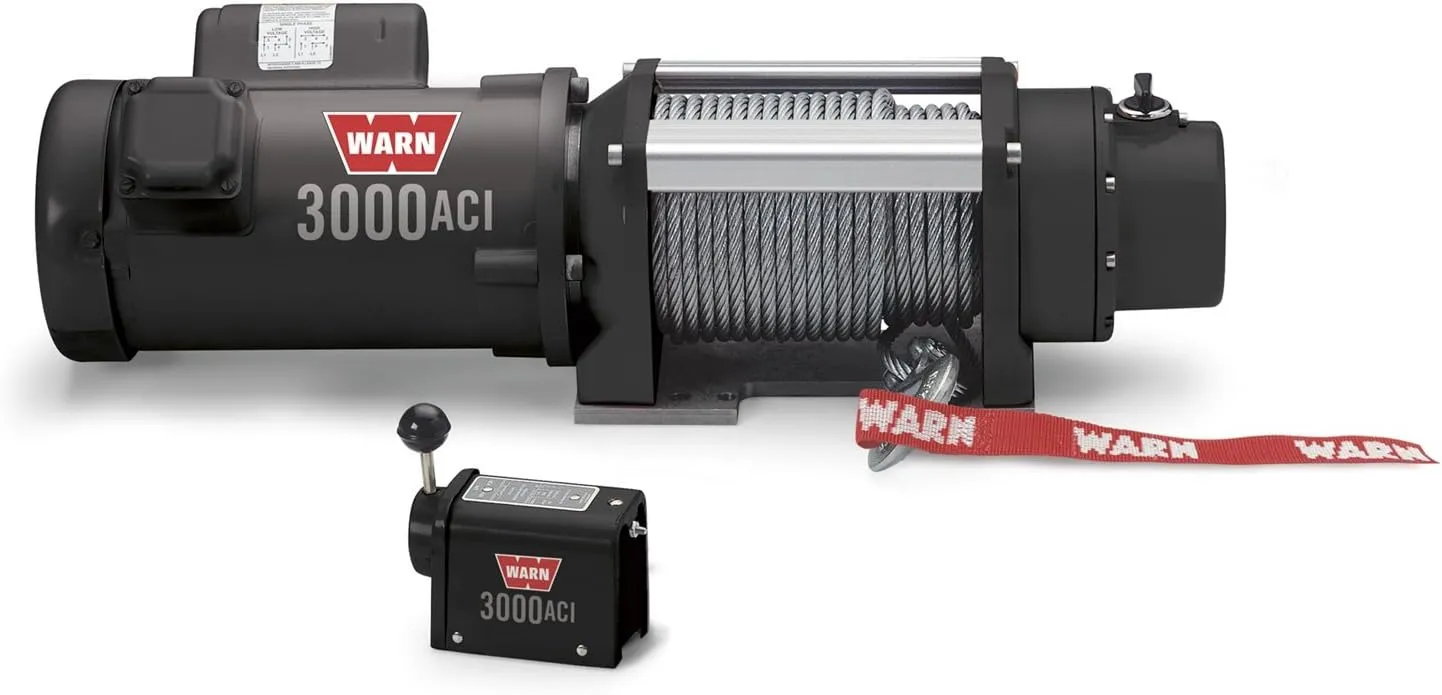 WARN 93000 3000 ACI Series Electric 115/230V Winch with Steel Cable Wire Rope: 5/16" Diameter x 100' Length, 1.5 Ton (3,000 lb) Pulling Capacity
