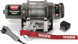 Warn Vantage 3000 Winch - 3000 lb. Capacity, 50' of 5/16" Wire Rope, Roller Fairlead, Wired Remote Control, Weather-Sealed, for ATV/UTV