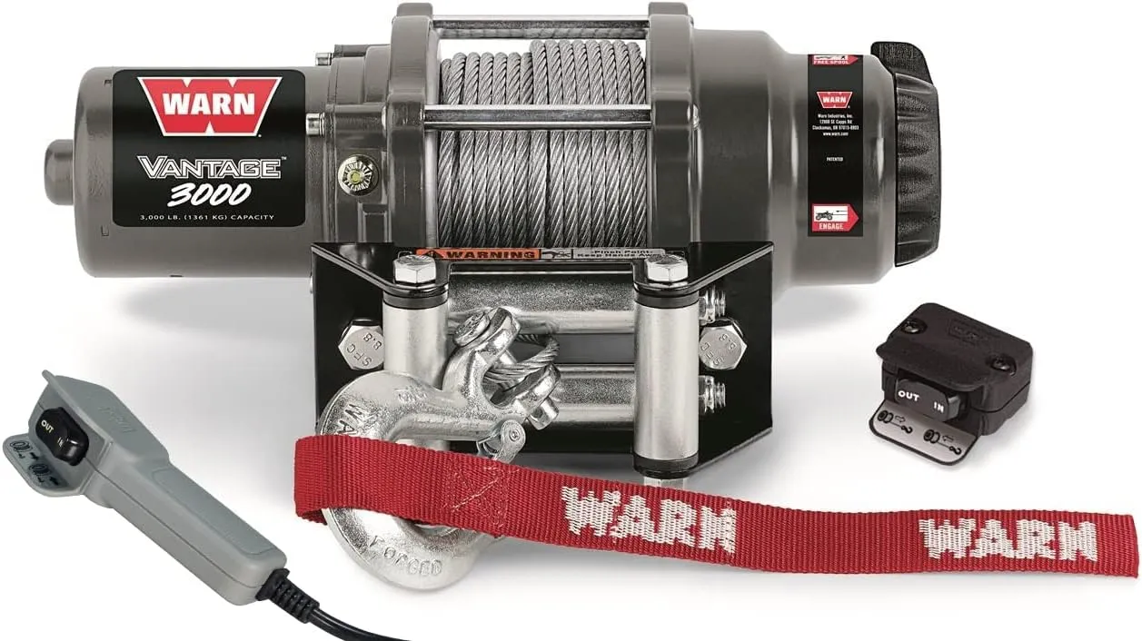Warn Vantage 3000 Winch - 3000 lb. Capacity, 50' of 5/16" Wire Rope, Roller Fairlead, Wired Remote Control, Weather-Sealed, for ATV/UTV