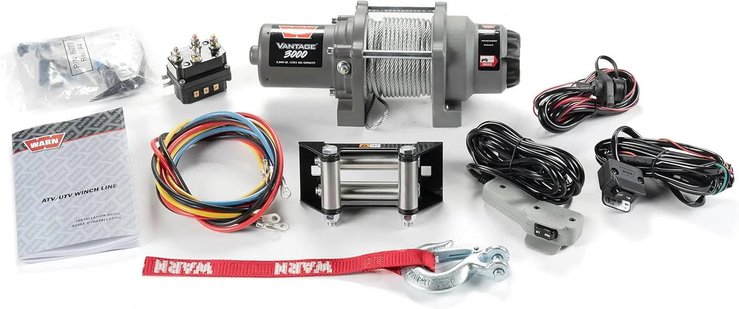 Warn Vantage 3000 Winch - 3000 lb. Capacity, 50' of 5/16" Wire Rope, Roller Fairlead, Wired Remote Control, Weather-Sealed, for ATV/UTV
