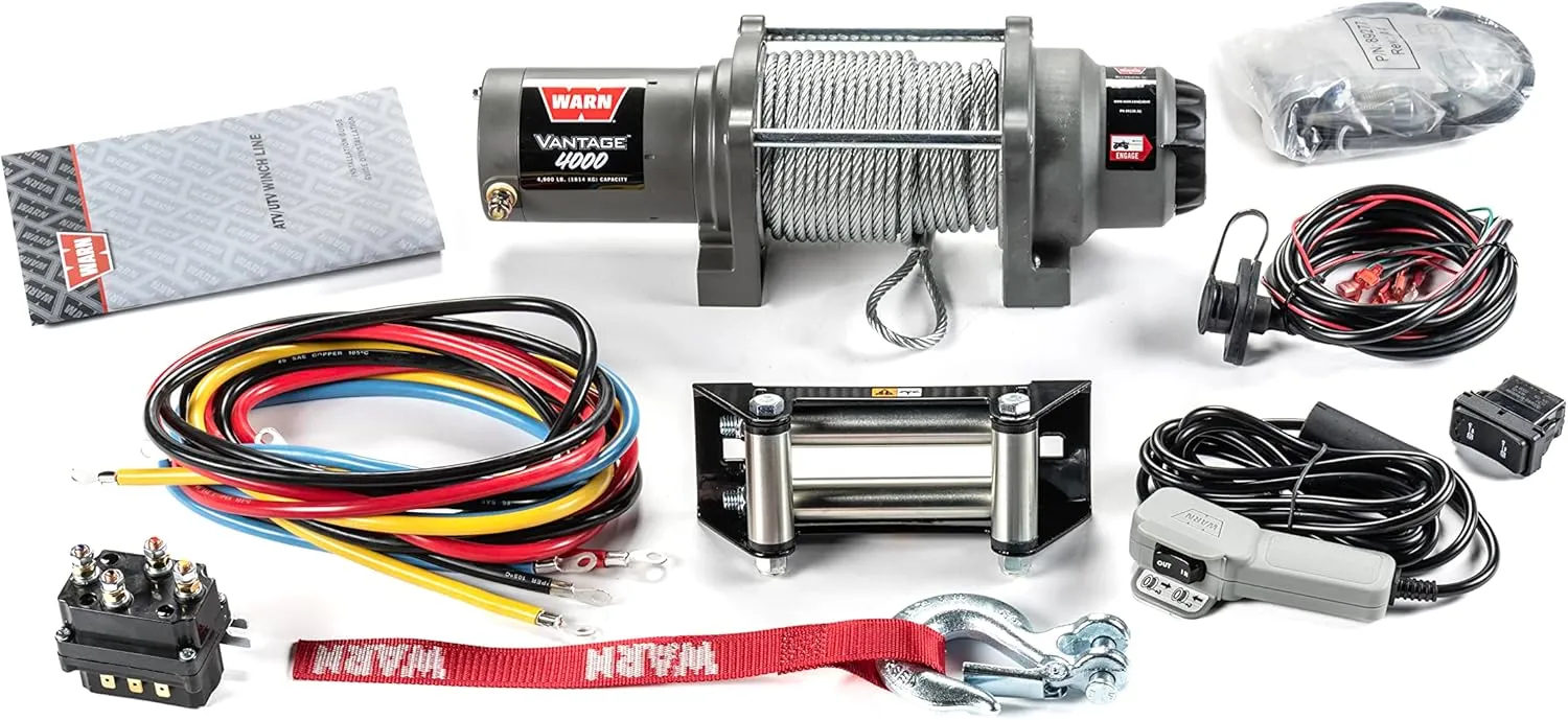 Warn Vantage 4000 Winch - 4000 lb. Capacity, 55' of 7/32" Wire Rope, Roller Fairlead, Wired Remote Control, Weather-Sealed, for ATV/UTV