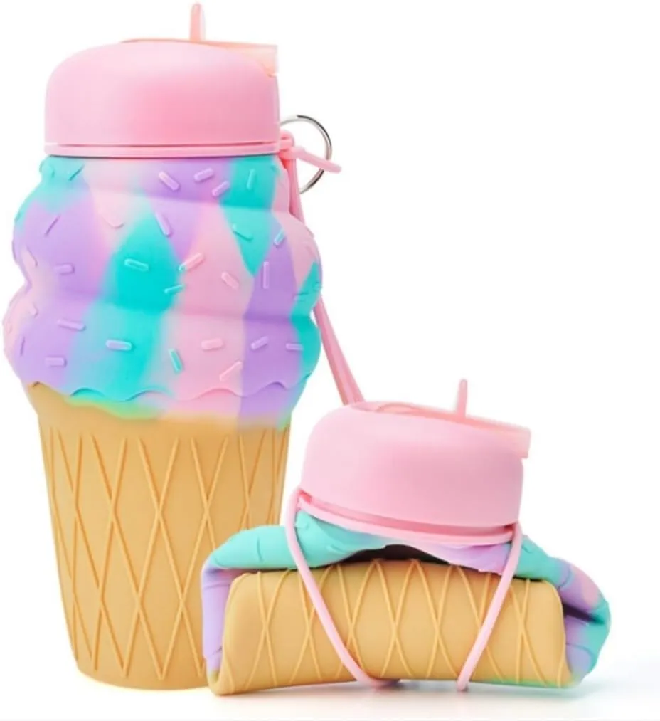 Water Bottle Cartoon Kettle Portable Anti-Fall and Leak-Proof Silicone Folding Water Cup Outdoor Sports Cup(Green Robot)