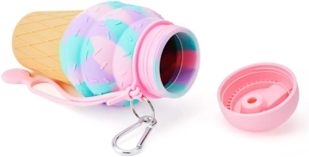 Water Bottle Cartoon Kettle Portable Anti-Fall and Leak-Proof Silicone Folding Water Cup Outdoor Sports Cup(Green Robot)