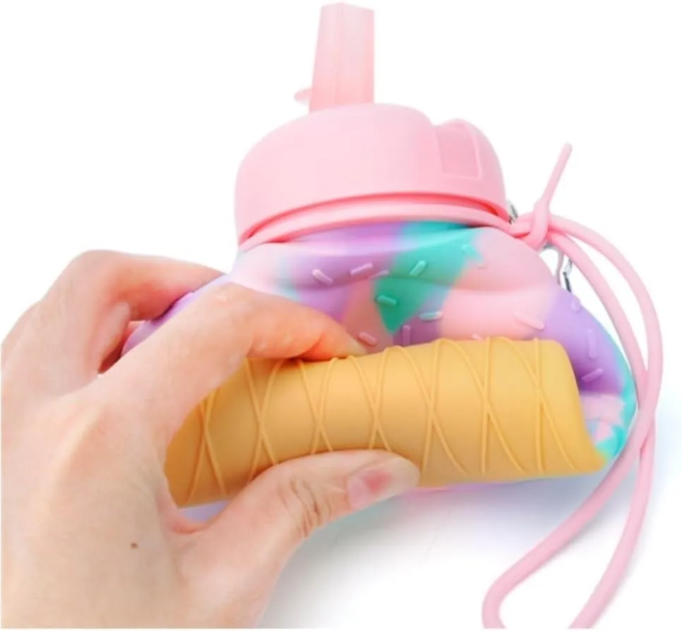Water Bottle Cartoon Kettle Portable Anti-Fall and Leak-Proof Silicone Folding Water Cup Outdoor Sports Cup(Green Robot)