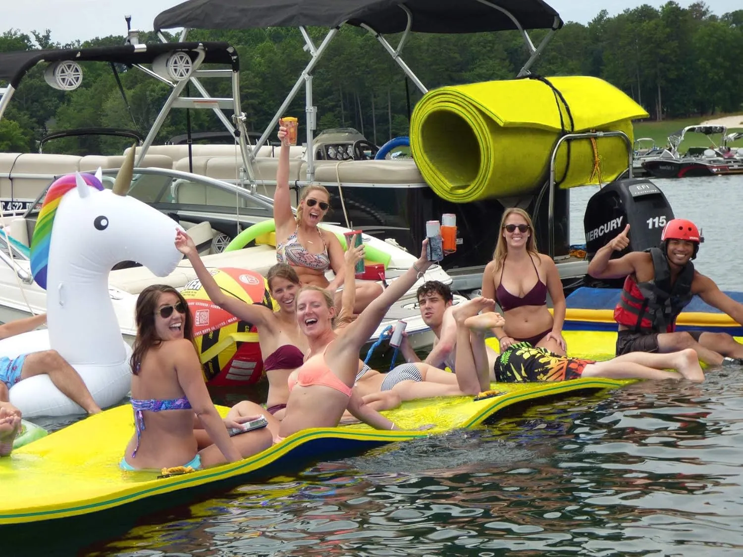 Water Floating Mat 9/12/18 FT Foam Lake Floats Floating Foam Pad Lily Pad for Water Recreation and Relaxing Lily Mat for Family Floating Pad for Pets Pool Float for Party (Blue/Yellow)