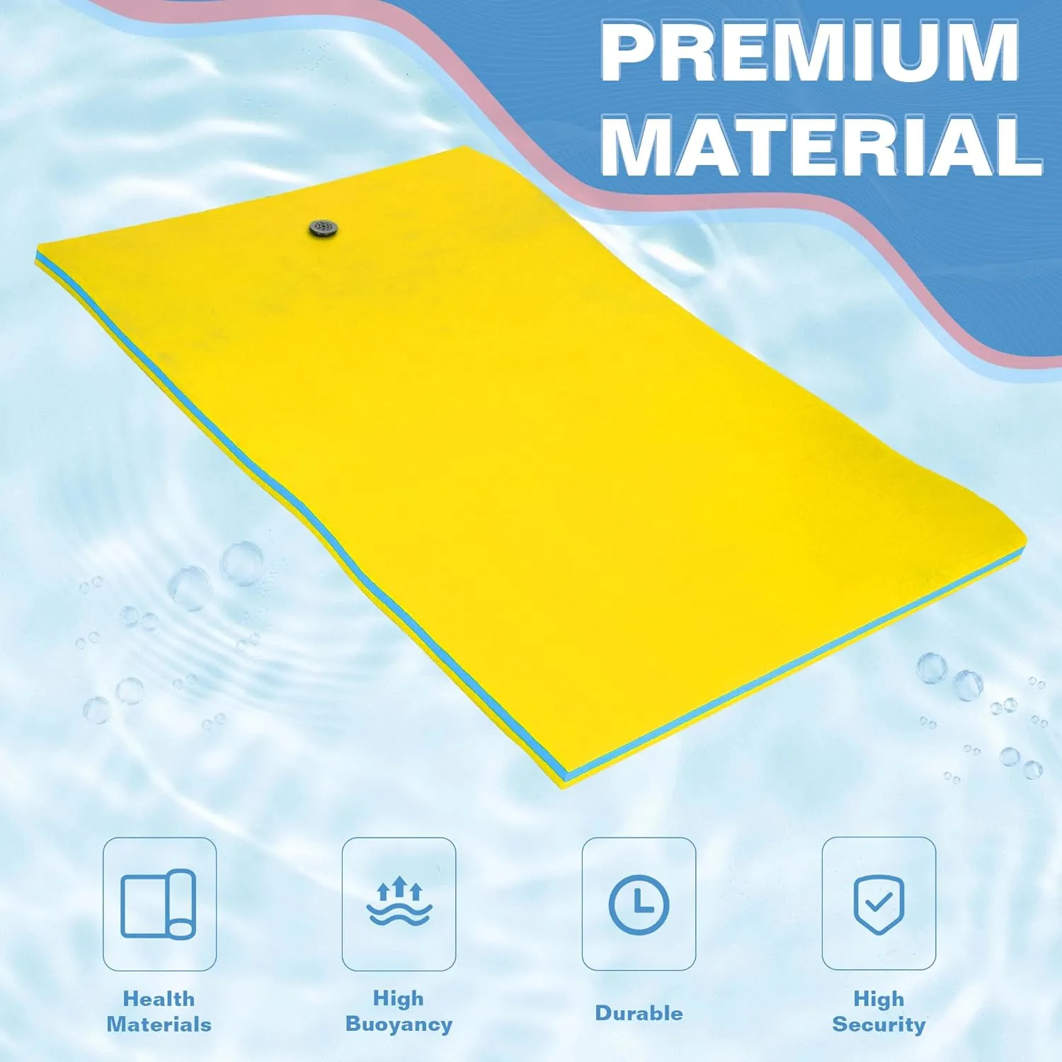 Water Floating Mat 9/12/18 FT Foam Lake Floats Floating Foam Pad Lily Pad for Water Recreation and Relaxing Lily Mat for Family Floating Pad for Pets Pool Float for Party (Blue/Yellow)