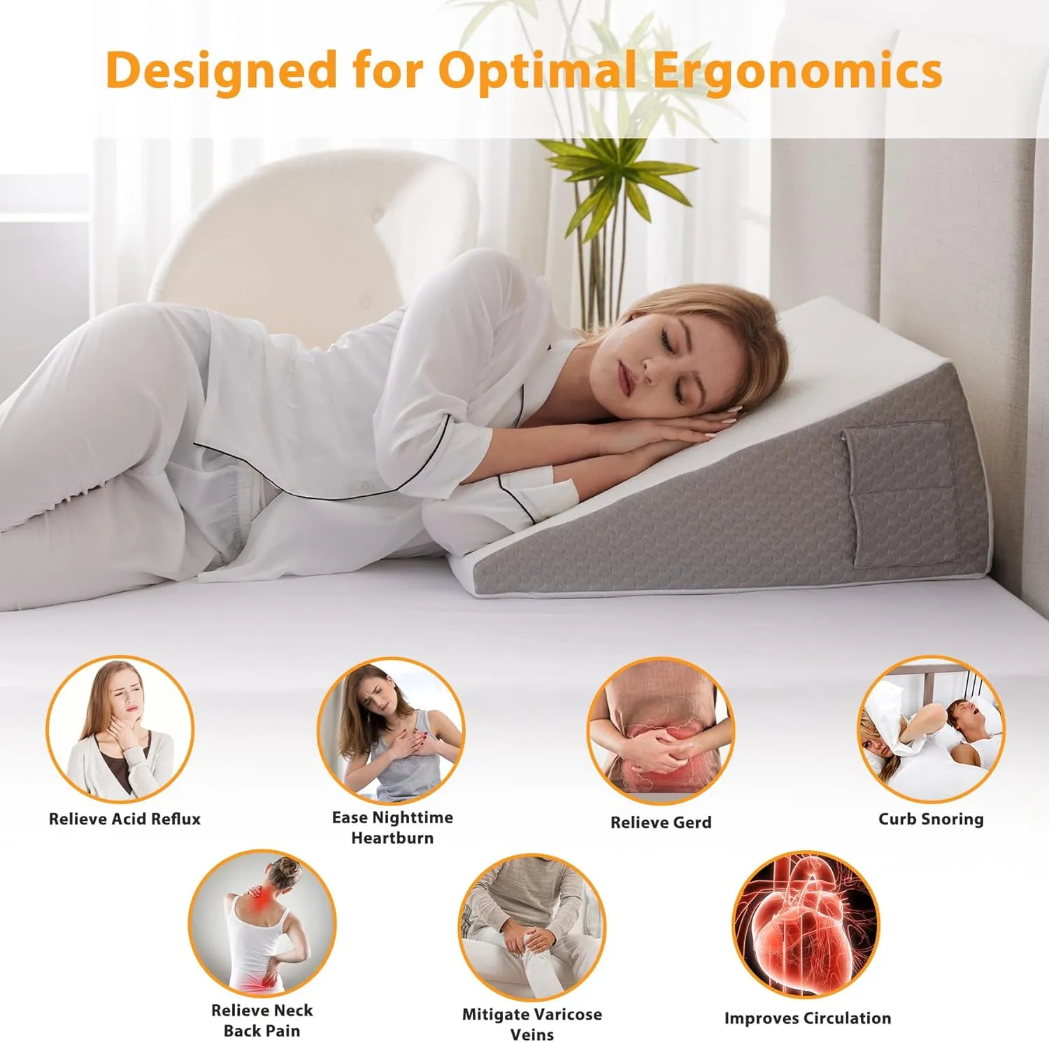 Wedge Pillow for Acid Reflux, Bed Wedge Pillow for Headboard 10", Pillow Wedge for Back Pain Relief, Post Surgery, Elevated Pillows for Sleeping, Snoring, Triangle Pillow with Cover, White