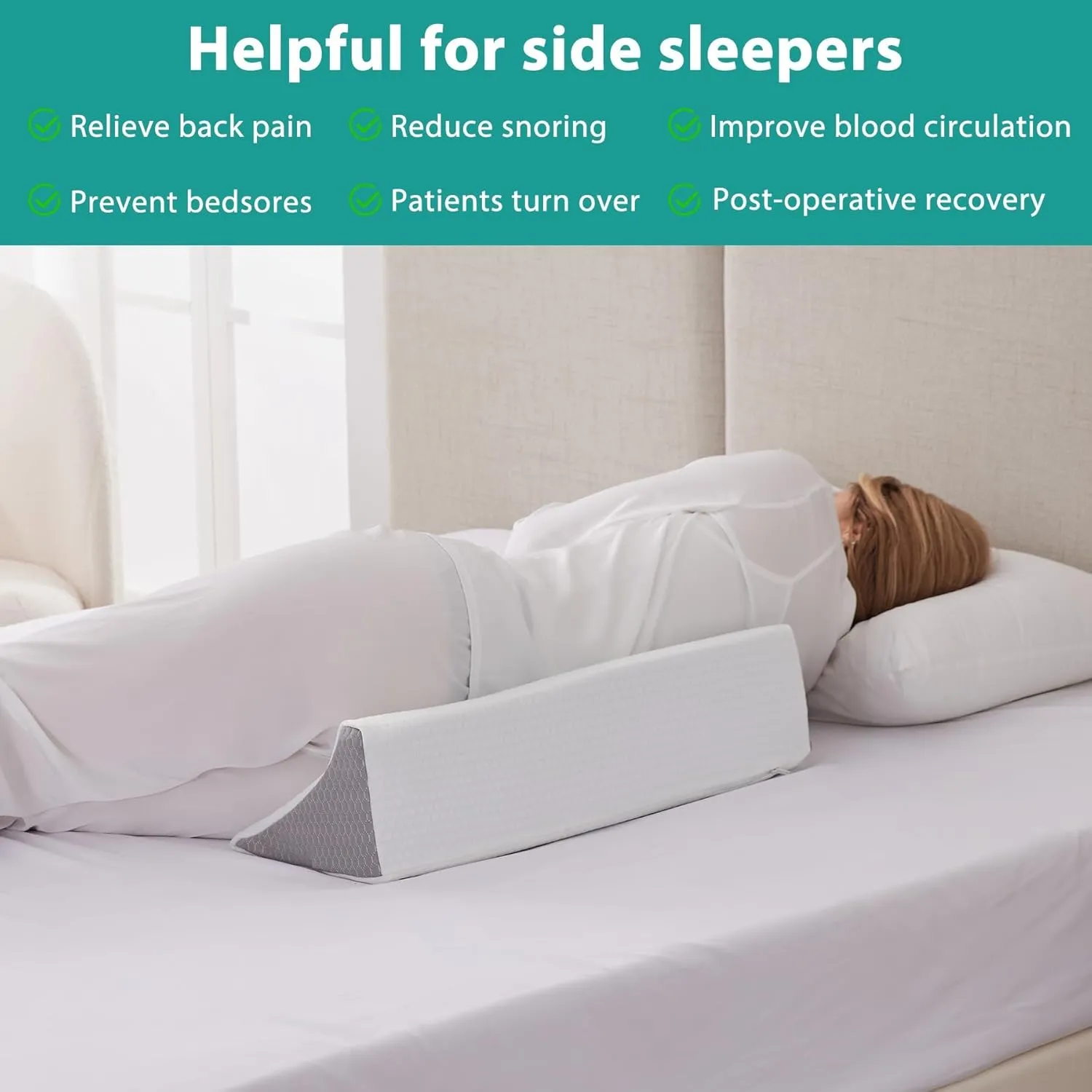 Wedge Pillow for Side Sleeping, Comfort Foam Back Pillow for Side Sleeper, Bed Wedges & Body Positioners for After Surgery, Pregnancy Support, Back Pain, Preventing Bedsores, White/Grey