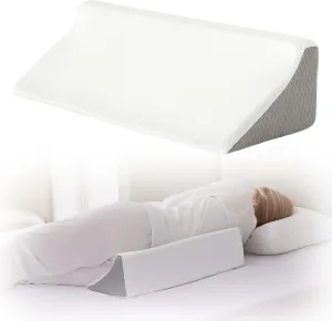 Wedge Pillow for Side Sleeping, Comfort Foam Back Pillow for Side Sleeper, Bed Wedges & Body Positioners for After Surgery, Pregnancy Support, Back Pain, Preventing Bedsores, White/Grey