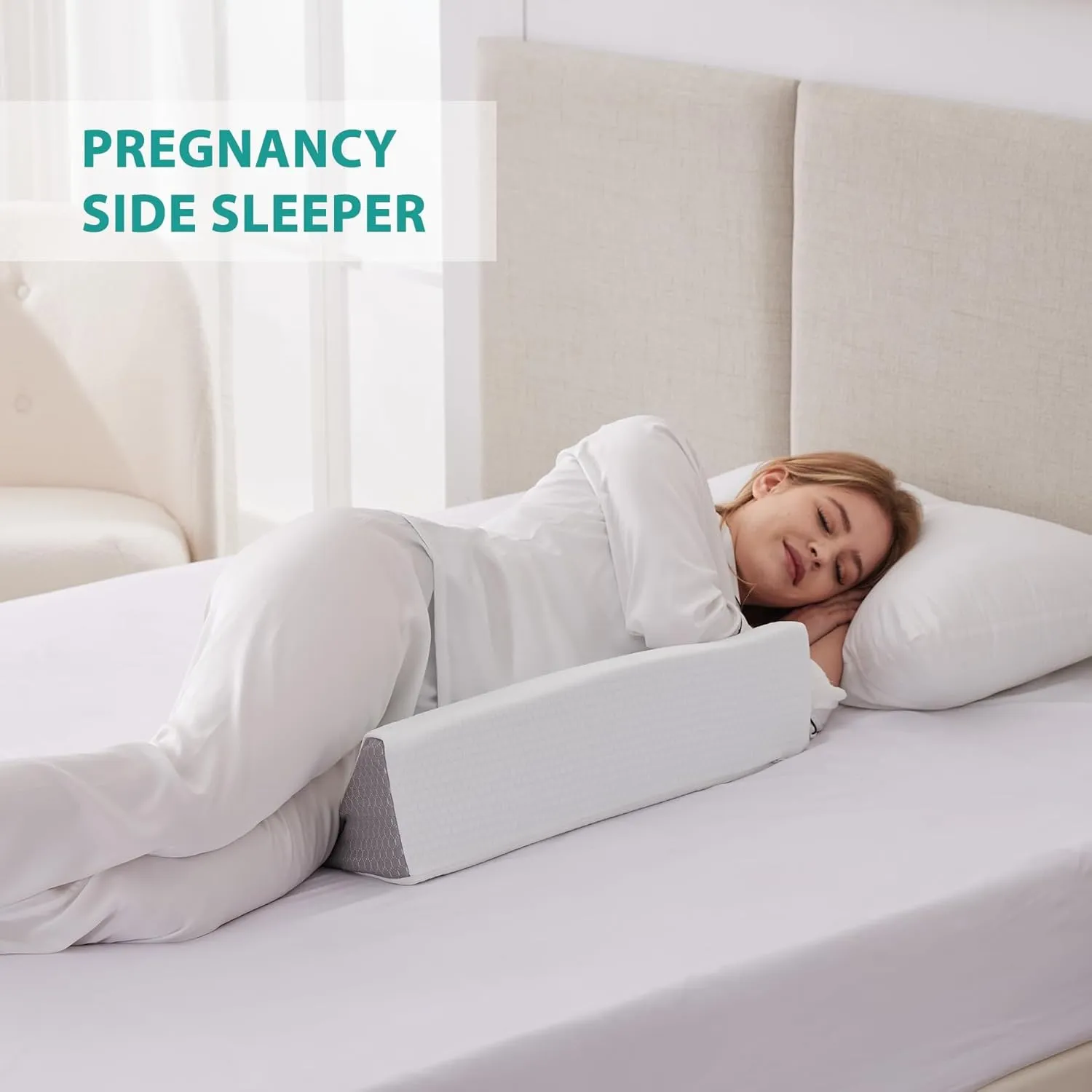 Wedge Pillow for Side Sleeping, Comfort Foam Back Pillow for Side Sleeper, Bed Wedges & Body Positioners for After Surgery, Pregnancy Support, Back Pain, Preventing Bedsores, White/Grey