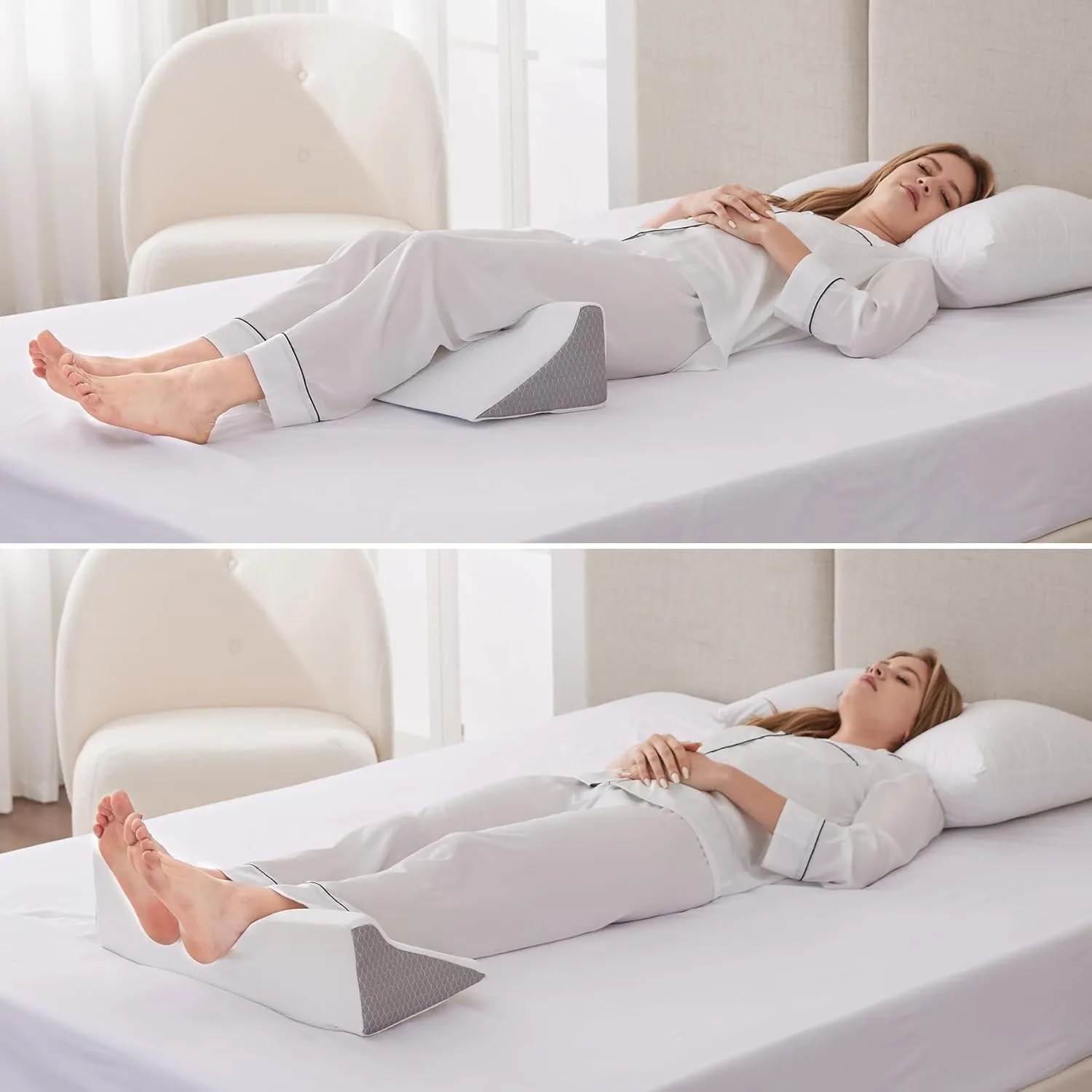 Wedge Pillow for Side Sleeping, Comfort Foam Back Pillow for Side Sleeper, Bed Wedges & Body Positioners for After Surgery, Pregnancy Support, Back Pain, Preventing Bedsores, White/Grey