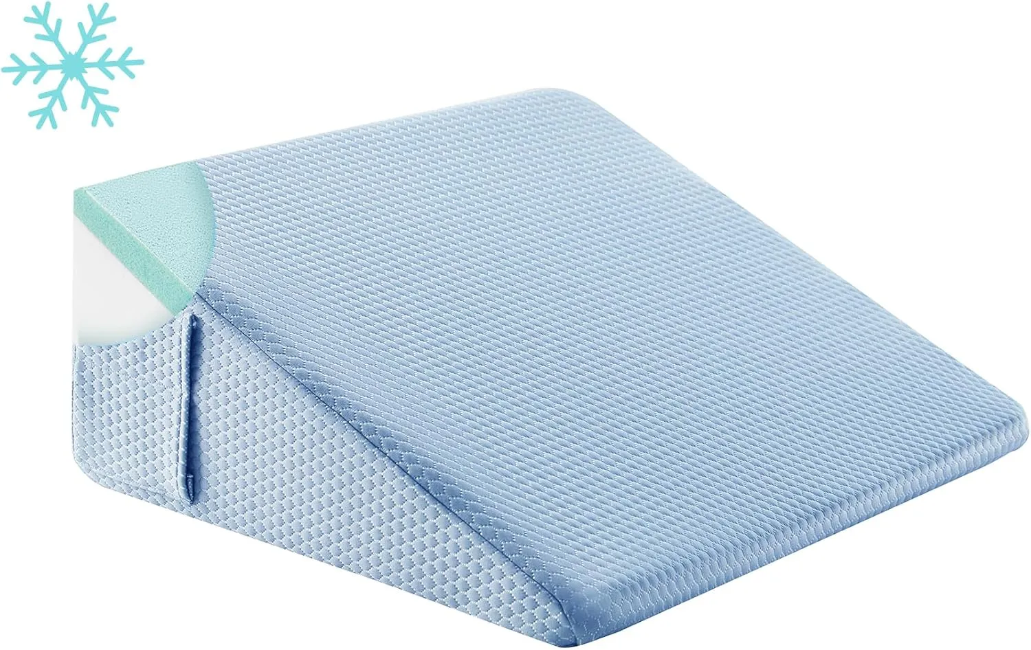 Wedge Pillow for Sleeping, 10 inch Elevated Support Bed Wedge Pillow, Breathable Triangle Pillow Wedge with Cooling Memory Foam Top - Removable Washable Cover, Light Blue