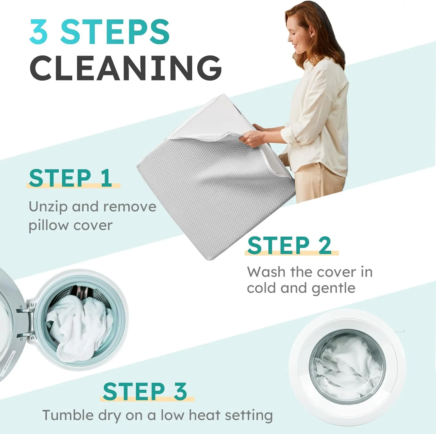 Wedge Pillow for Sleeping, 10 inch Elevated Support Bed Wedge Pillow, Breathable Triangle Pillow Wedge with Cooling Memory Foam Top - Removable Washable Cover, Light Grey