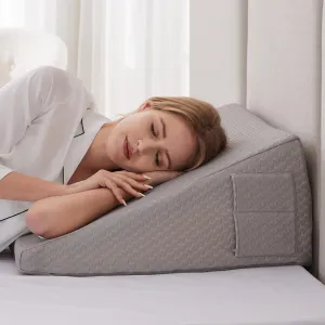 Wedge Pillow for Sleeping, 10" Bed Wedges Pillow for Headboard, Triangle Incline Wedge for Acid Reflux, Pillows Wedge for Back Pain Relief, Elevated Leg Pillows After Surgery, Snoring, Grey