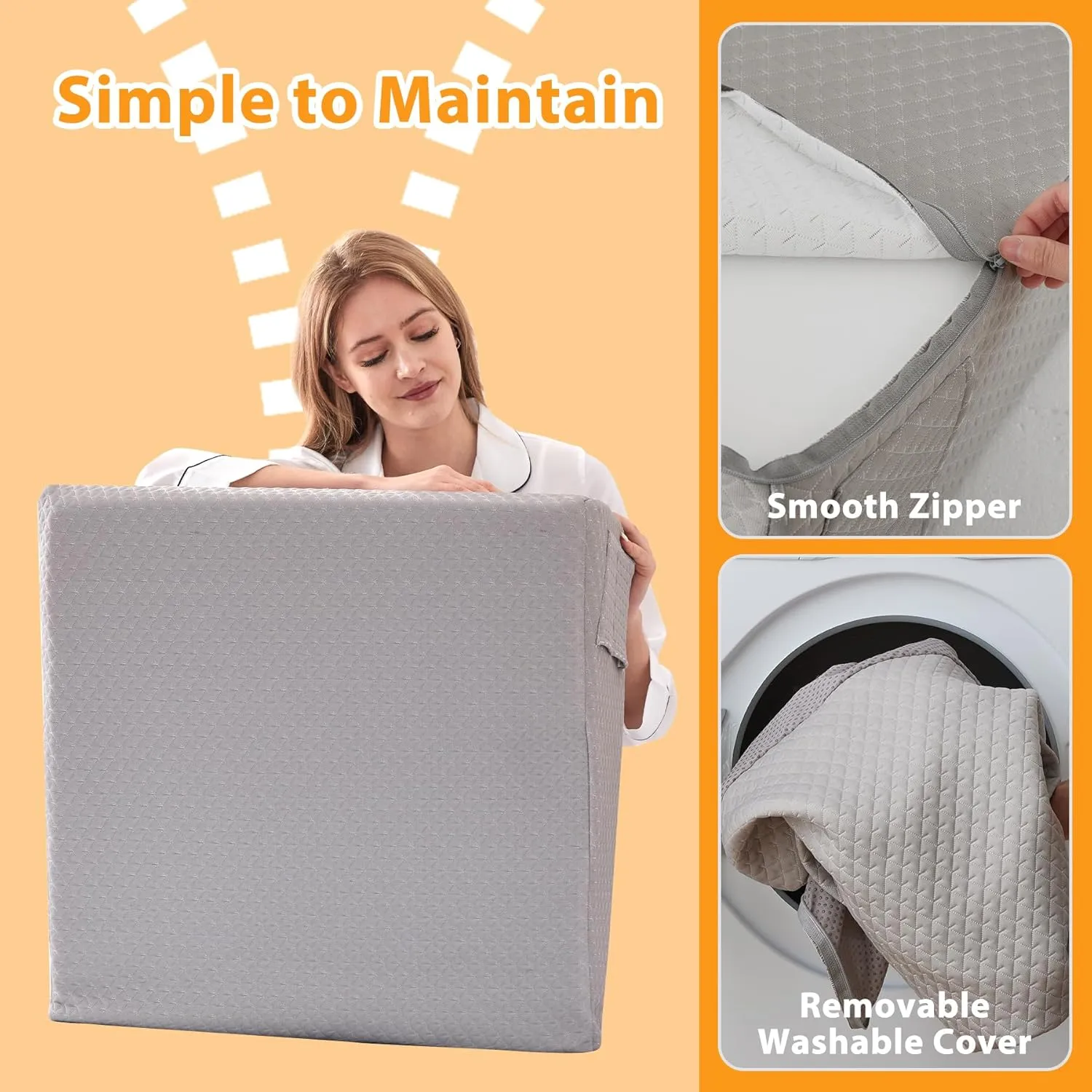 Wedge Pillow for Sleeping, 12" Bed Wedges Pillow for Headboard, Triangle Incline Wedge for Acid Reflux, Pillows Wedge for Back Pain Relief, Elevated Leg Pillow After Surgery, Snoring, Grey