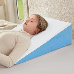 Wedge Pillow for Sleeping & Resting, 24"x24"x7.5" Memory Foam Cushion with Blue White Patterned Polyester Cover, Ideal for Bedroom & Living Room – Comfortable Support for Adults