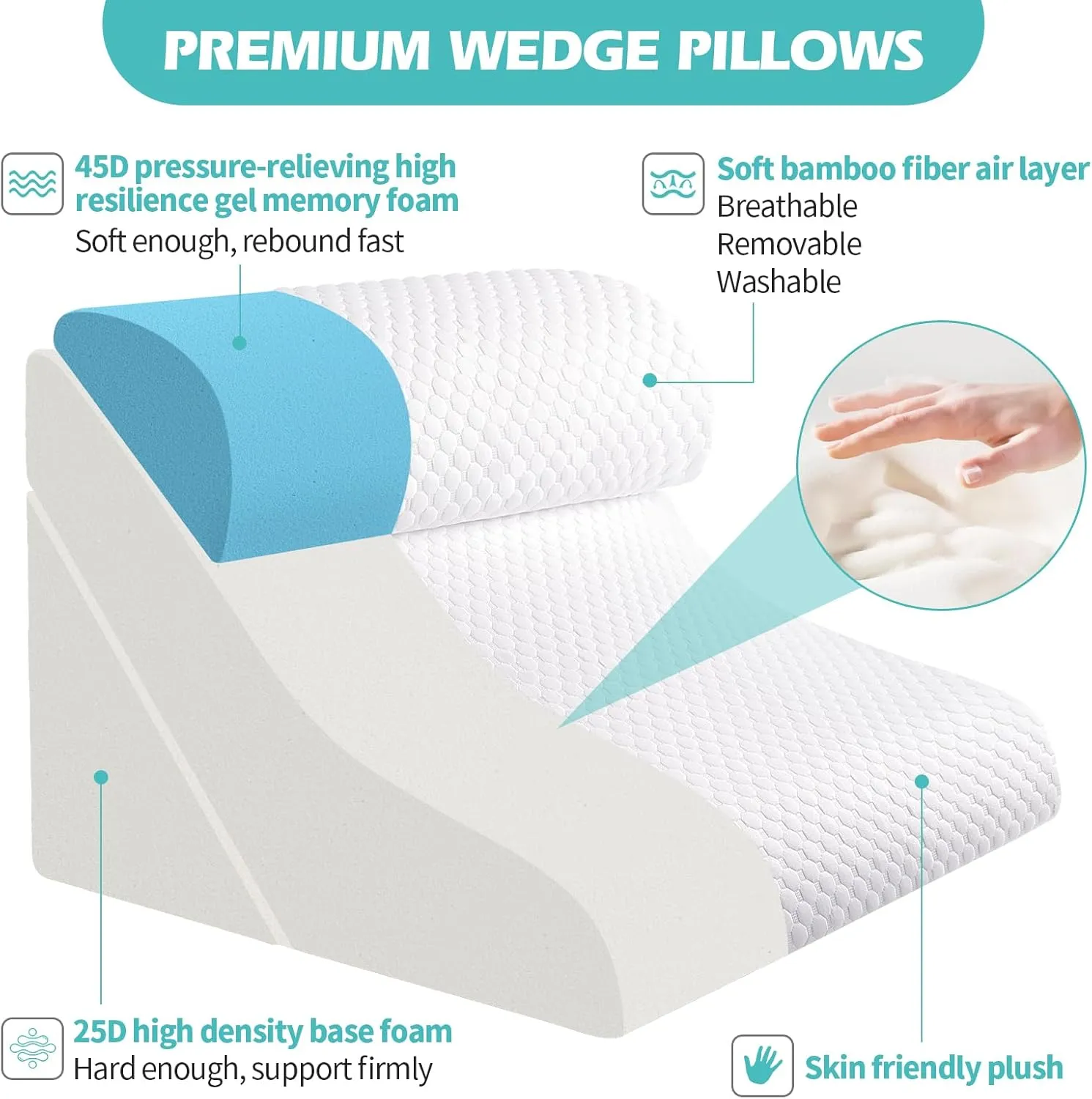 Wedge Pillow for Sleeping, Orthopedic Bed Wedge Pillow Set, 15-in-1 3PCS Adjustable Memory Foam Wedge Pillow Post Surgery, 9 &16 & 20 inches Height 3-in-1 Incline Wedges Pillows