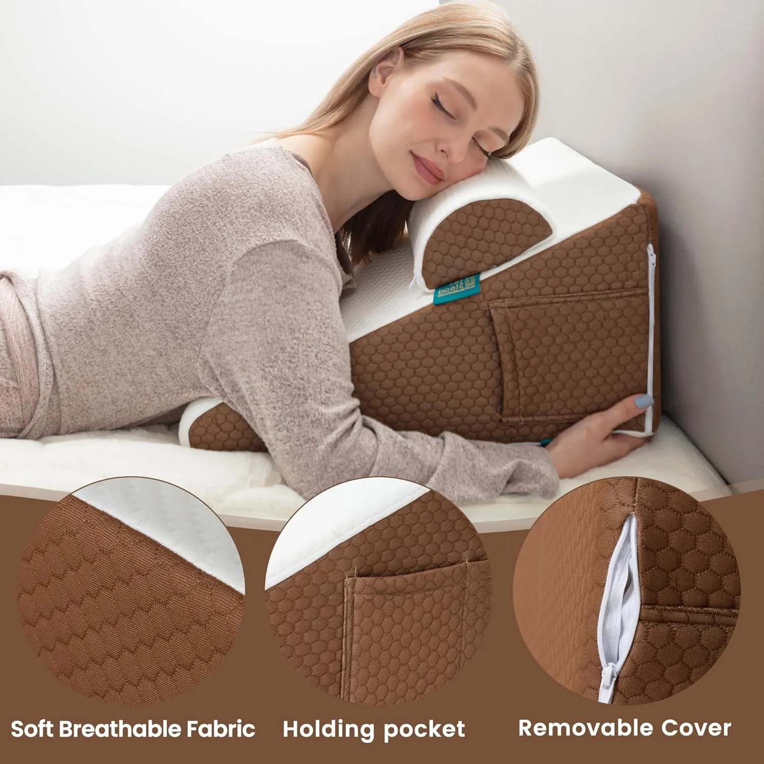 Wedge Pillow with Extra Bolster, Bed Wedge Pillow for Sleep Apnea, Acid Reflux Relief, Back Pain, After Surgery, 30 Degree Wedge Pillow for Sleeping Foam Wedge Cushion for Headboard