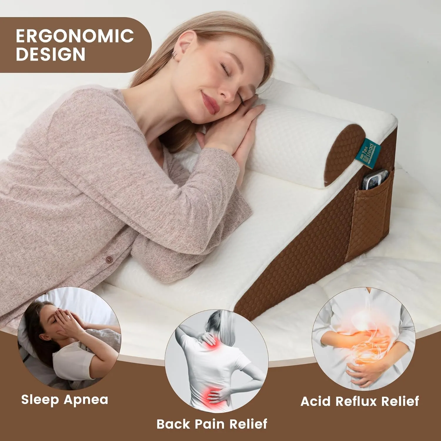 Wedge Pillow with Extra Bolster, Bed Wedge Pillow for Sleep Apnea, Acid Reflux Relief, Back Pain, After Surgery, 30 Degree Wedge Pillow for Sleeping Foam Wedge Cushion for Headboard