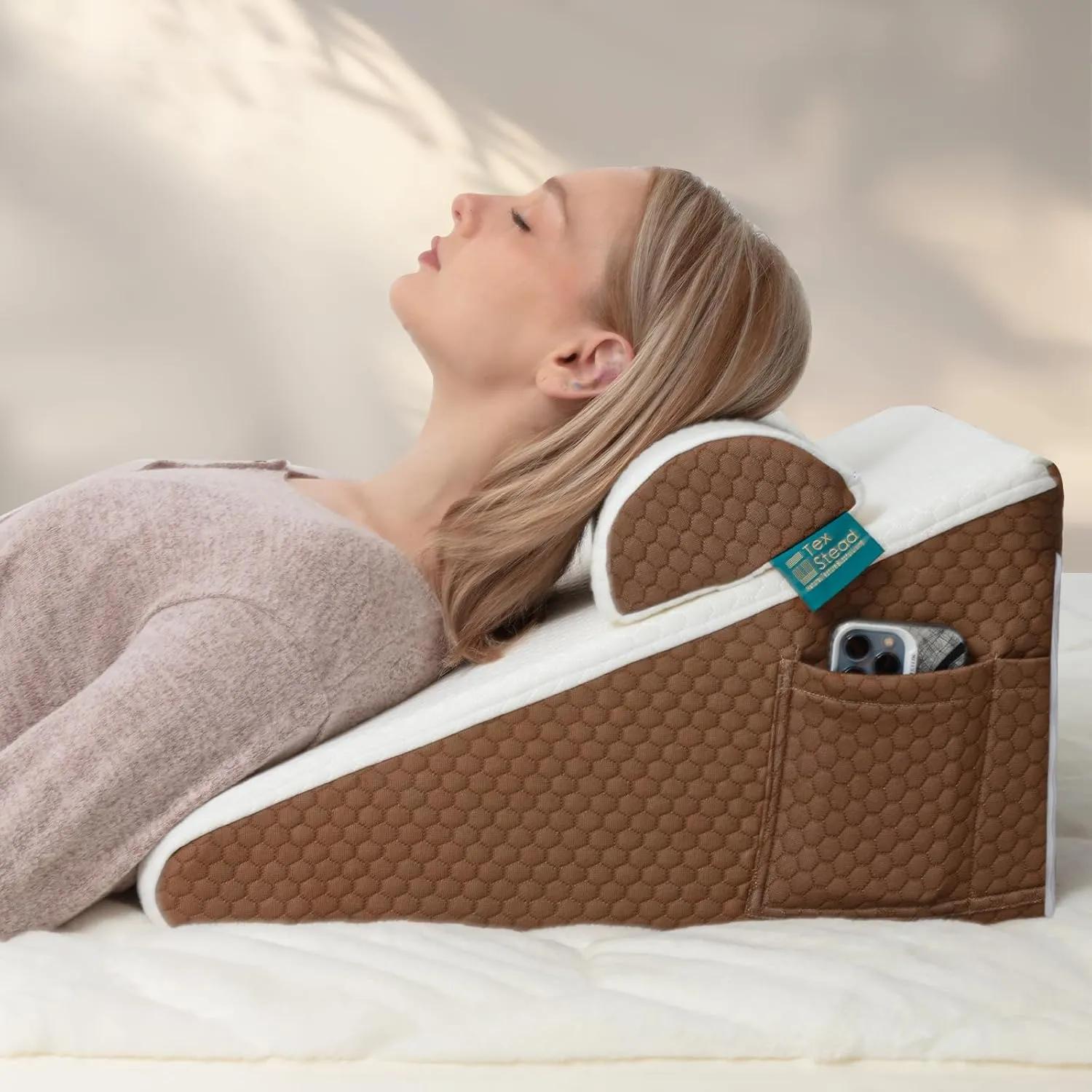 Wedge Pillow with Extra Bolster, Bed Wedge Pillow for Sleep Apnea, Acid Reflux Relief, Back Pain, After Surgery, 30 Degree Wedge Pillow for Sleeping Foam Wedge Cushion for Headboard