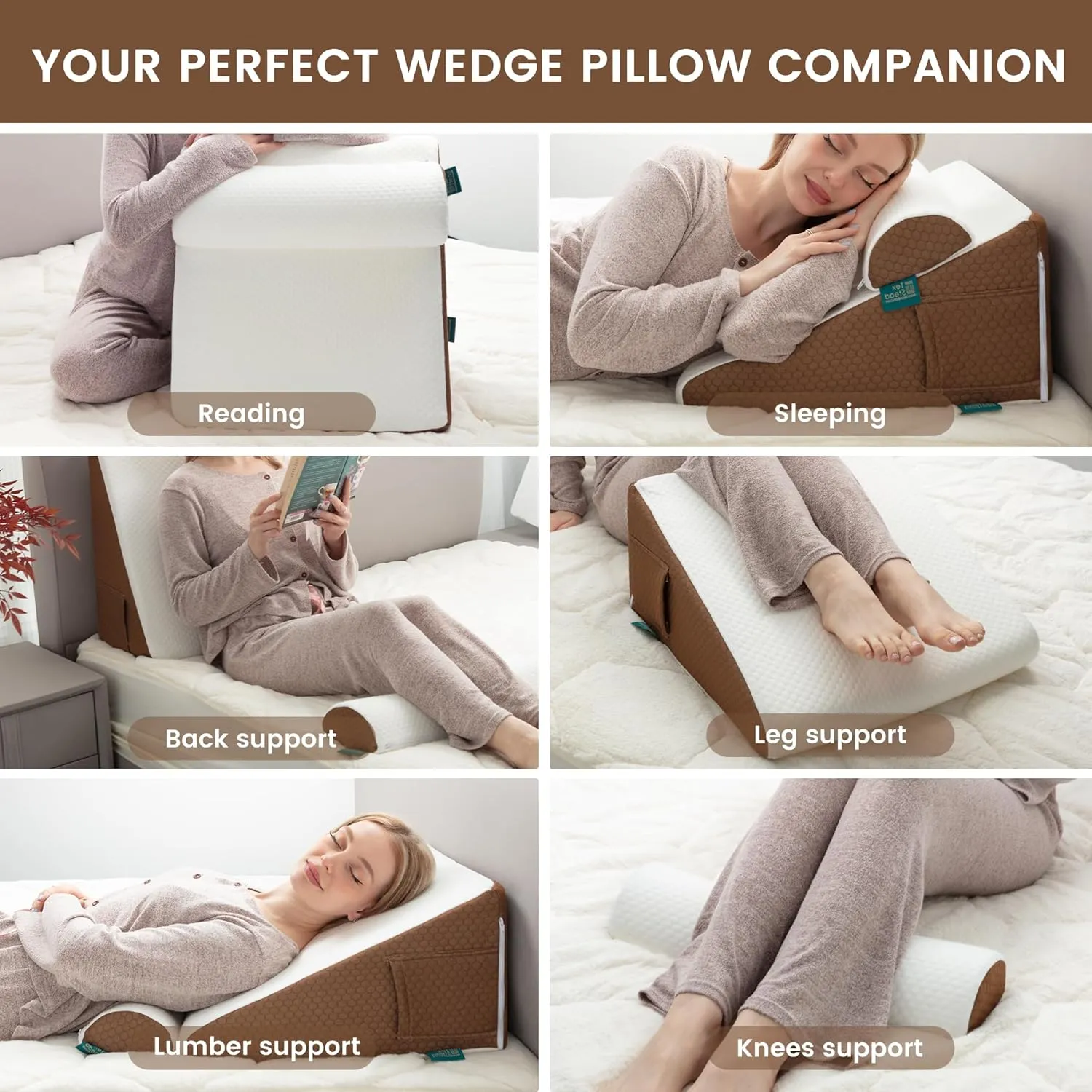 Wedge Pillow with Extra Bolster, Bed Wedge Pillow for Sleep Apnea, Acid Reflux Relief, Back Pain, After Surgery, 30 Degree Wedge Pillow for Sleeping Foam Wedge Cushion for Headboard