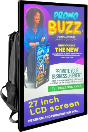 Welaso 27/32 inch LCD Ads Backpack,4G 32G,TouchScreen,APP Wireless Screen Projection,Human Walking Bag Digital Billboard (27 inches Screen 4G RAM  32G)