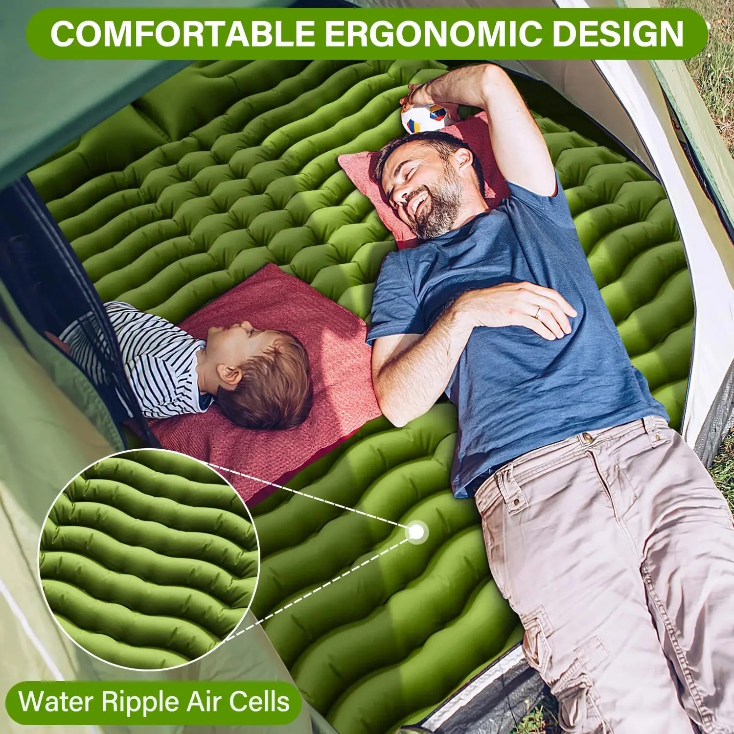 WESTTUNE 4" Thick Double Sleeping Pad with Built-in Foot Pump & Pillows for Backpacking & Hiking