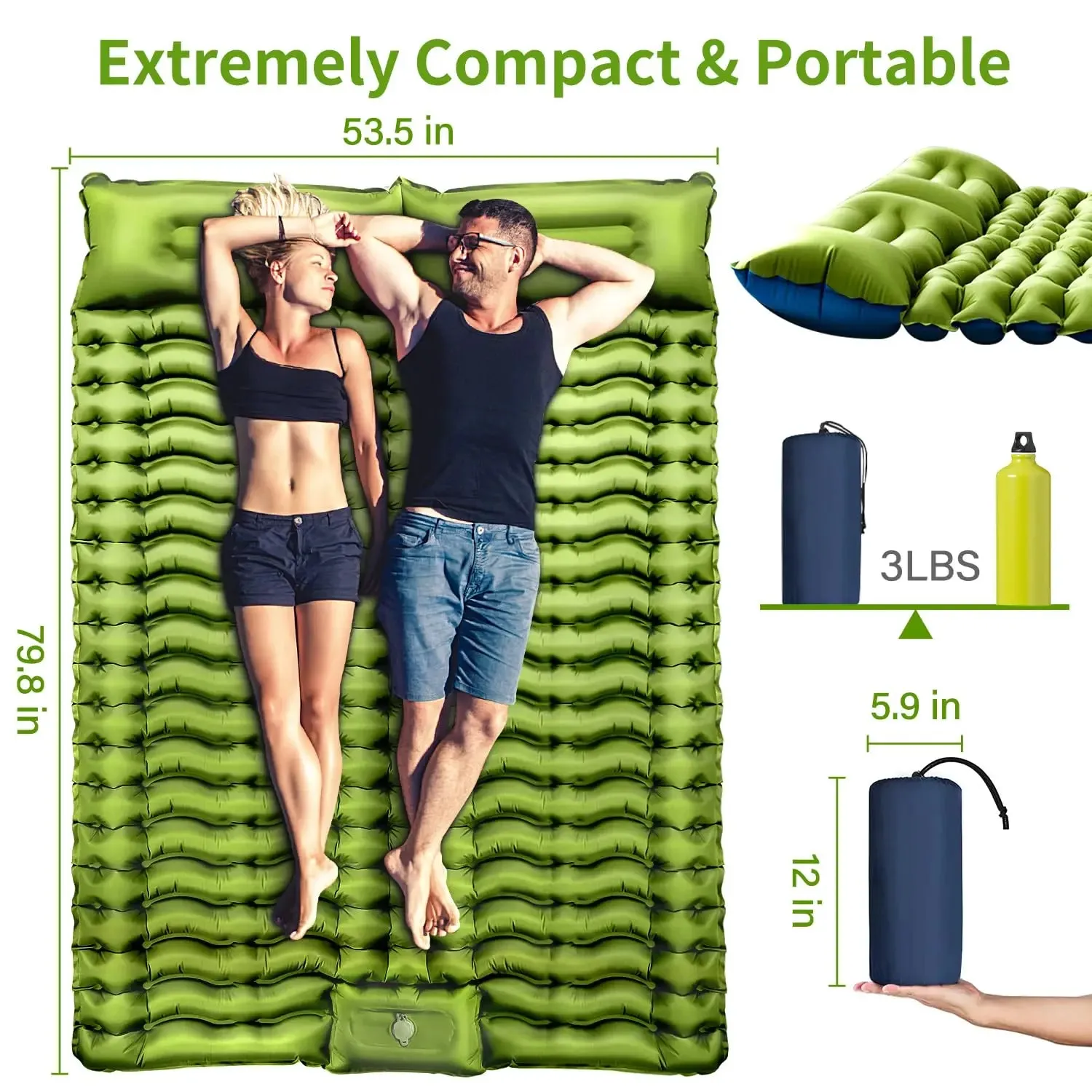 WESTTUNE 4" Thick Double Sleeping Pad with Built-in Foot Pump & Pillows for Backpacking & Hiking