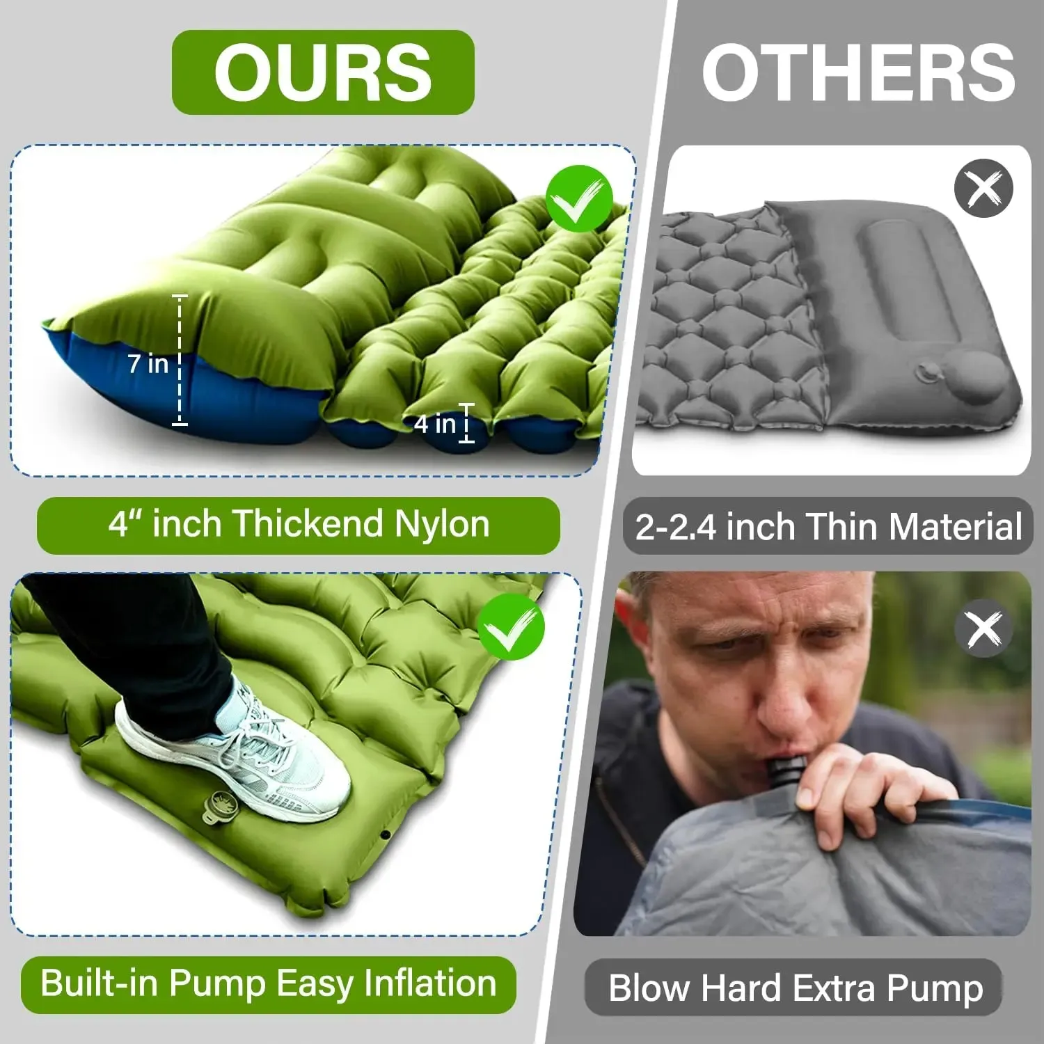WESTTUNE 4" Thick Double Sleeping Pad with Built-in Foot Pump & Pillows for Backpacking & Hiking