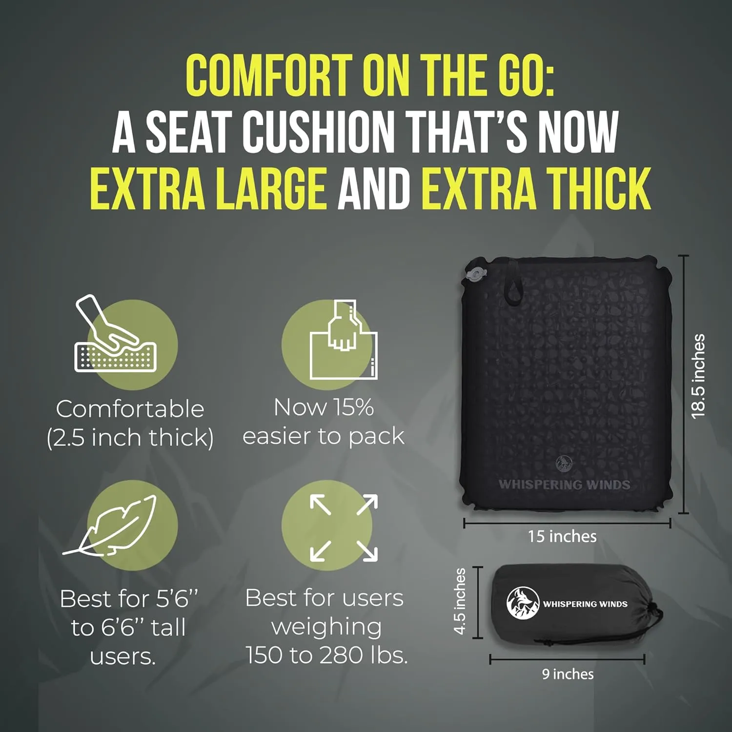 Whispering Winds Inflatable Seat Cushion – Comfortable Blow-up Foam Pad for Airplane, Travel, Stadium, Camping & Car