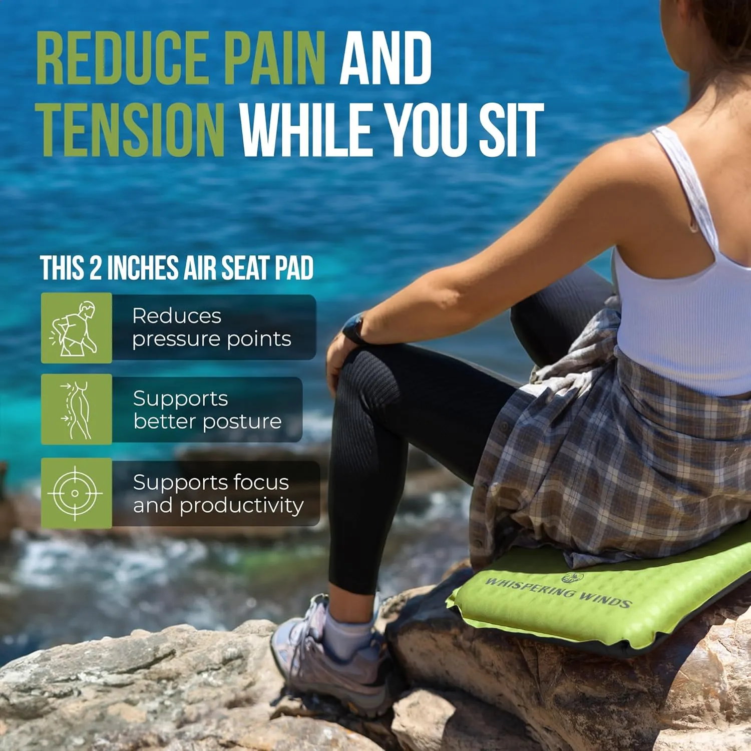 Whispering Winds Inflatable Seat Cushion - Comfortable Blow-up Foam Pad for Airplane, Travel, Stadium, Camping & Car