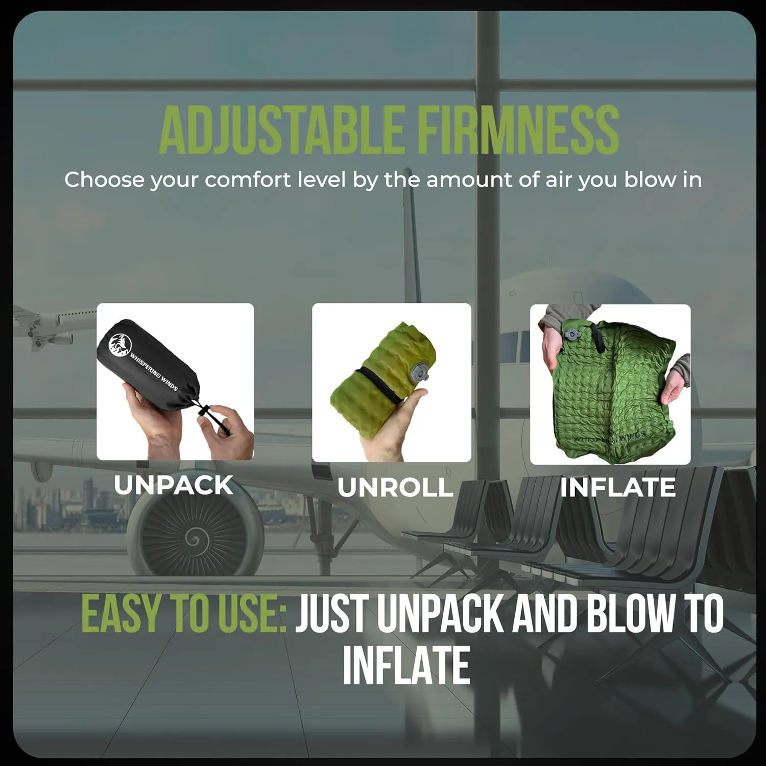 Whispering Winds Inflatable Seat Cushion - Comfortable Blow-up Foam Pad for Airplane, Travel, Stadium, Camping & Car
