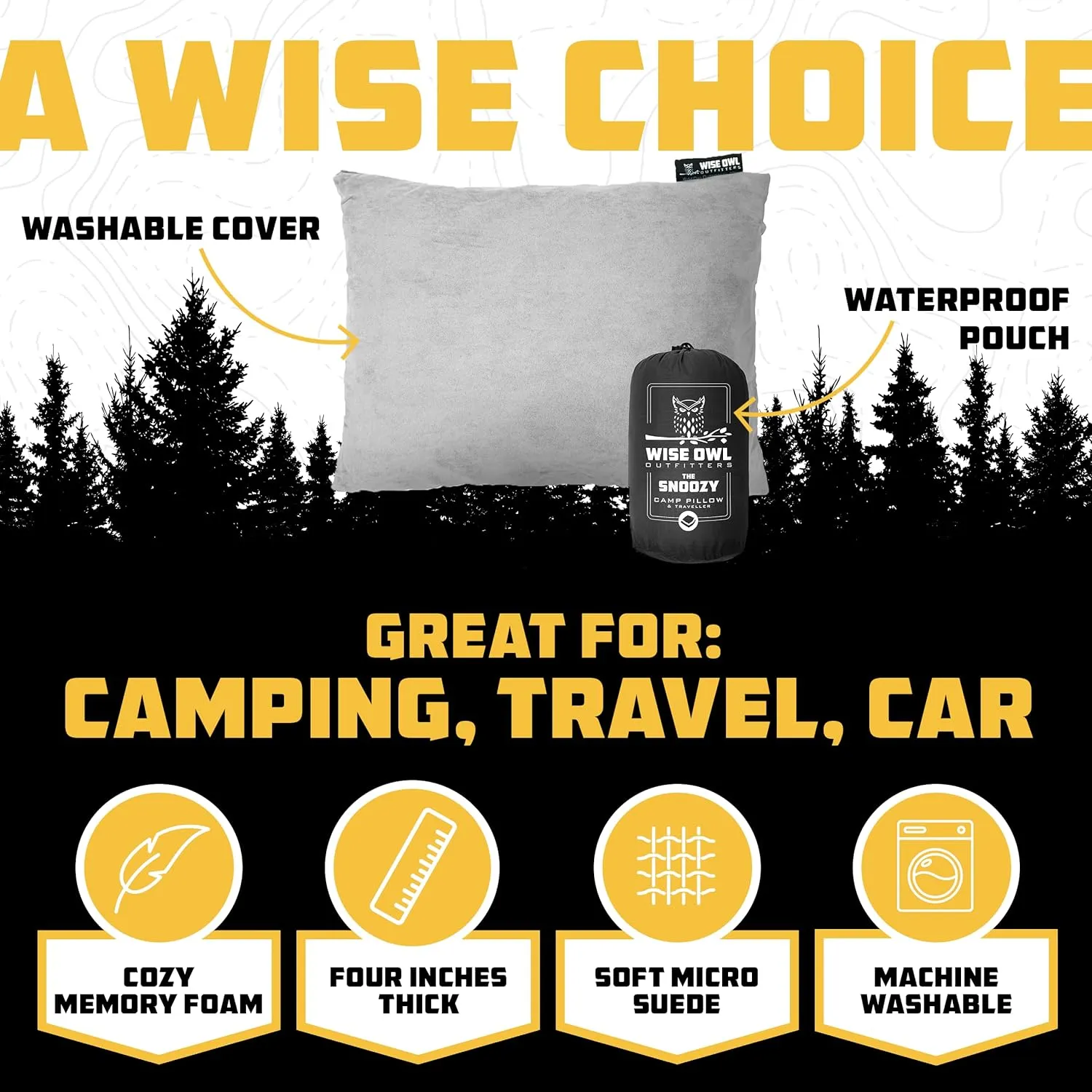 Wise Owl Outfitters Camping Pillow - Camping Essentials and Travel Pillow for Airplanes, Camping, and Travel - Memory Foam Washable Pillow - Small/Medium