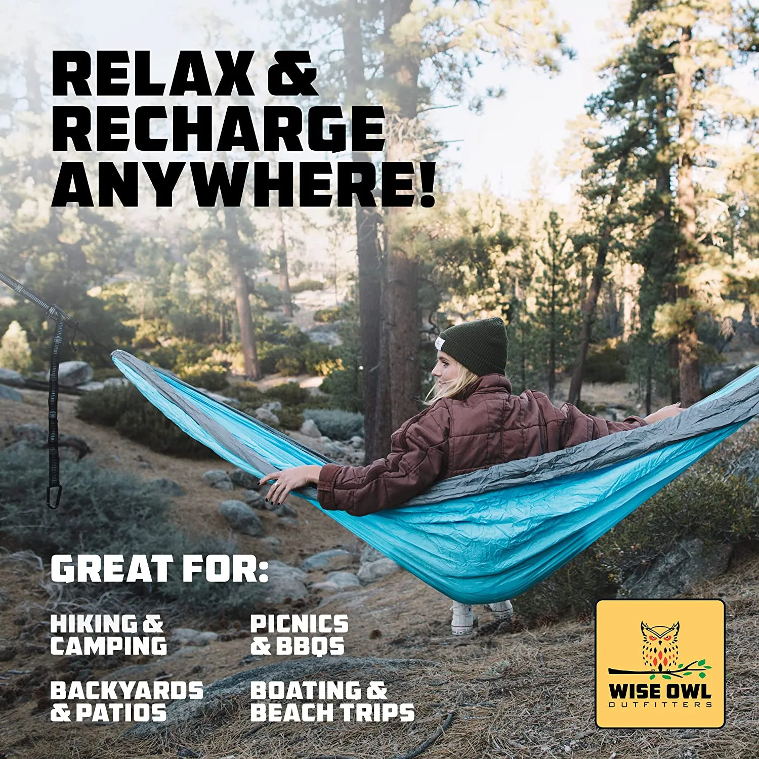 Wise Owl Outfitters Hammock for Camping Double Hammocks Gear for The Outdoors Backpacking Survival or Travel - Portable Lightweight Parachute Nylon DO