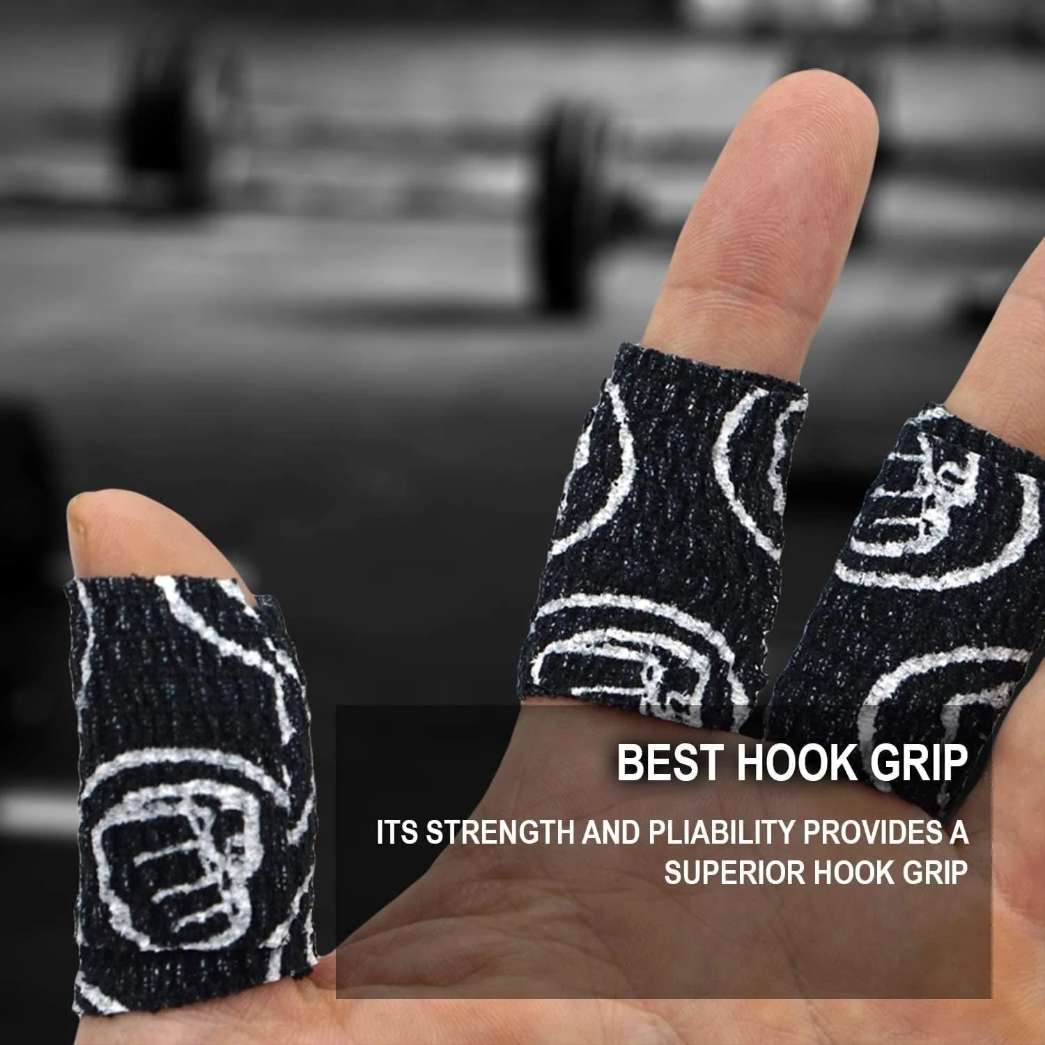 WOD Nation Weightlifting Hook Grip Tape - Bulk 12 Pack (23ft/Roll) Comfortable & Stretchy Athletic Thumb Tape for Weight Lifting, Excercise & Cross Training - Protect Thumb, Wrist & Finger -Black