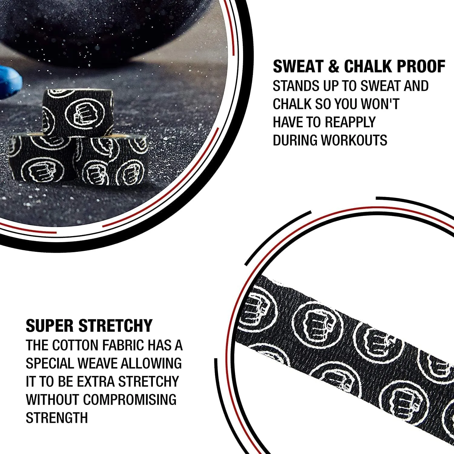 WOD Nation Weightlifting Hook Grip Tape - Bulk 12 Pack (23ft/Roll) Comfortable & Stretchy Athletic Thumb Tape for Weight Lifting, Excercise & Cross Training - Protect Thumb, Wrist & Finger -Black