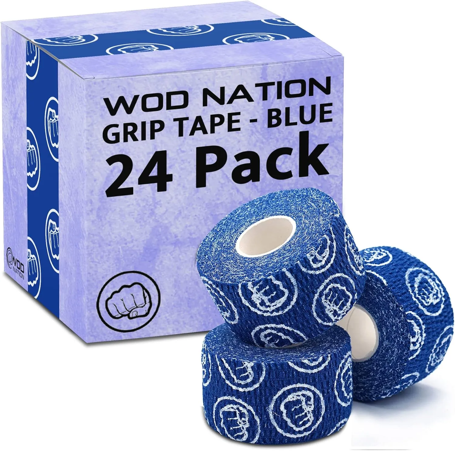 WOD Nation Weightlifting Hook Grip Tape - Bulk 24 Pack (23ft/Roll) Comfortable & Stretchy Athletic Thumb Tape for Weight Lifting, Excercise & Cross Training - Protect Thumb, Wrist & Finger (Blue)