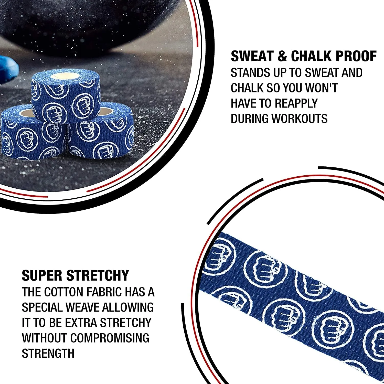 WOD Nation Weightlifting Hook Grip Tape - Bulk 24 Pack (23ft/Roll) Comfortable & Stretchy Athletic Thumb Tape for Weight Lifting, Excercise & Cross Training - Protect Thumb, Wrist & Finger (Blue)