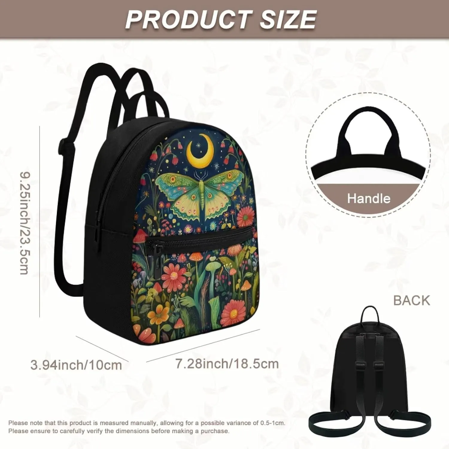Women's Fashion Backpack Water-Resistant Butterfly and Moon Print Daypack with Adjustable Straps Customizable Design for Travel Work
