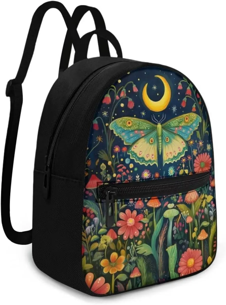Women's Fashion Backpack Water-Resistant Butterfly and Moon Print Daypack with Adjustable Straps Customizable Design for Travel Work