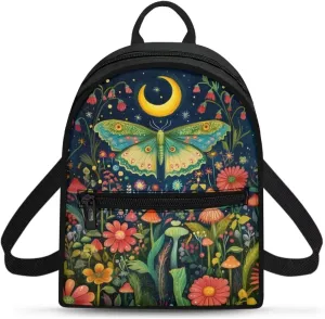 Women's Fashion Backpack Water-Resistant Butterfly and Moon Print Daypack with Adjustable Straps Customizable Design for Travel Work