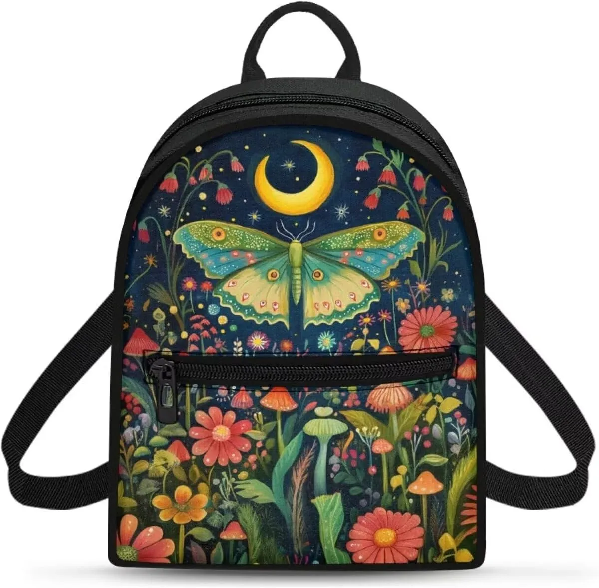 Women's Fashion Backpack Water-Resistant Butterfly and Moon Print Daypack with Adjustable Straps Customizable Design for Travel Work
