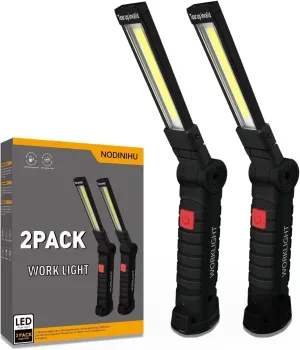 Working Light Portable, Rechargeable Work Lights with Magnetic Base Hanging Hook,360° Rotate 5 Modes,COB LED 800 Lumens Foldable Inspection Light for Car Repair, Grill and Outdoor Use(2pack)
