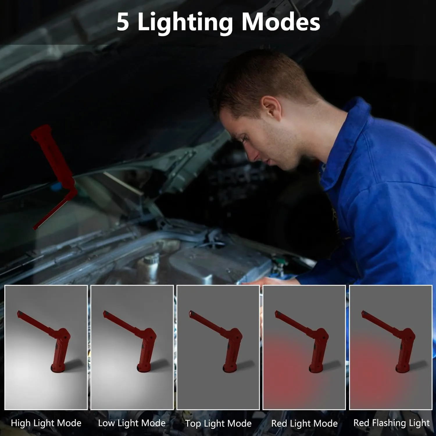 Working Light Portable, Rechargeable Work Lights with Magnetic Base Hanging Hook,360° Rotate 5 Modes,COB LED 800 Lumens Foldable Inspection Light for Car Repair, Grill and Outdoor Use(4pack)